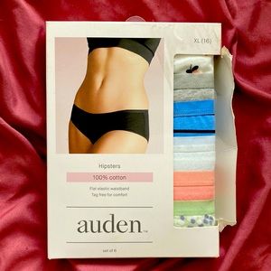 NWT Auden 6 Pack Multicolored 100 % Cotton Hipster Underwear Size XL (16) .